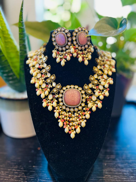 Beads kundan neckpiece with earring
